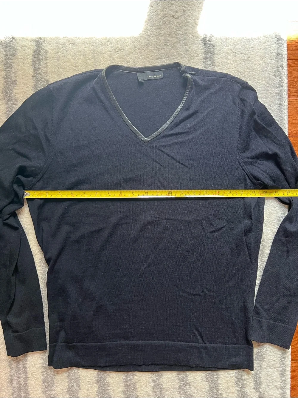 The Kooples Men’s Size S Merino Wool V-Neck Sweater with Lambskin Leather Trim